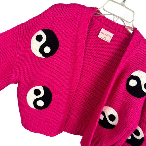 Free People Mure Grand Pink Yin Yang Embroidered Long Sleeve Open Front Cardigan - Picture 3 of 7